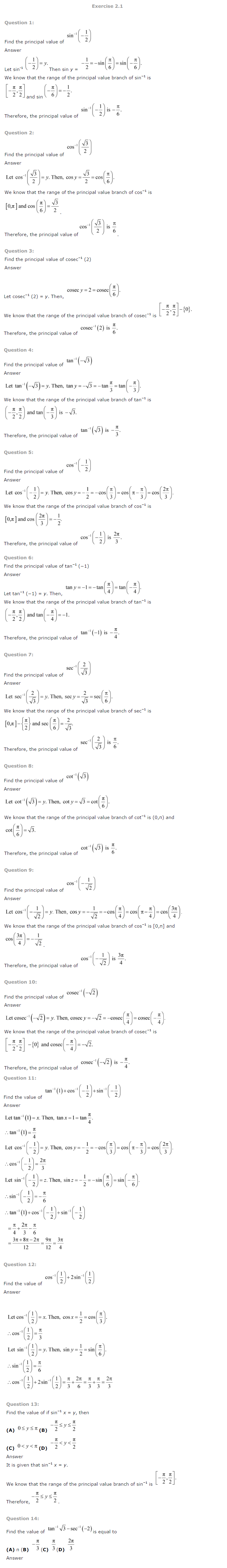 NCERT Solutions for Class 12th Maths