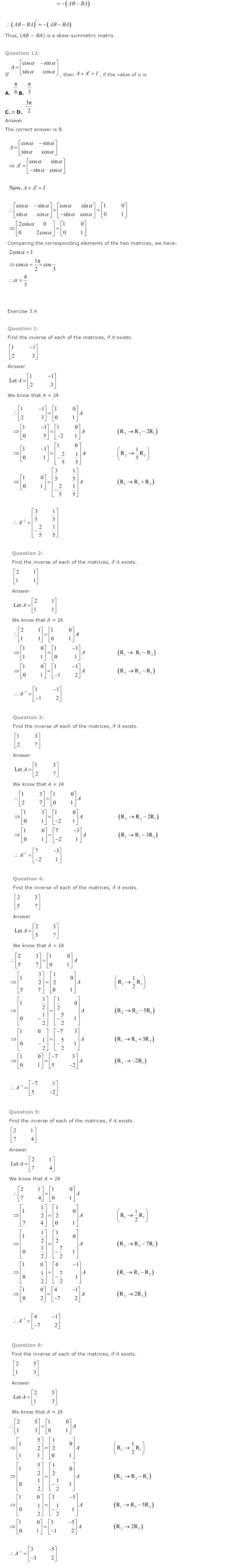 NCERT Solutions for Class 12th Maths