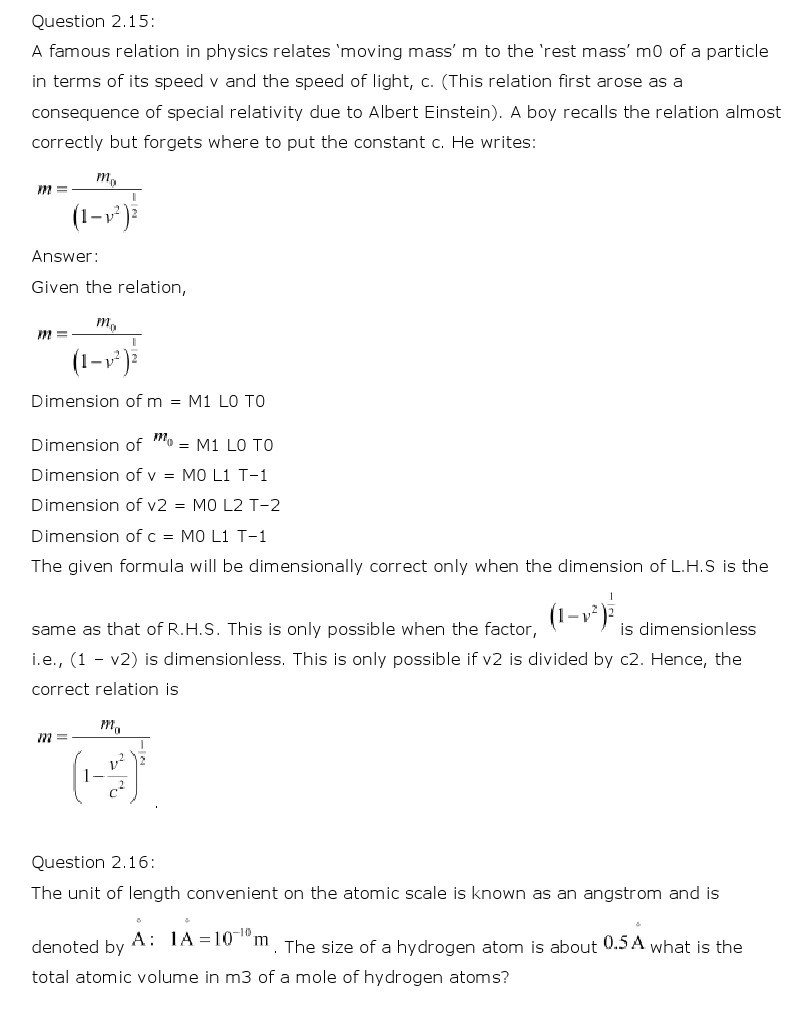 NCERT Solutions for Class 11th Physics Chapter 2 - Units and Measurements