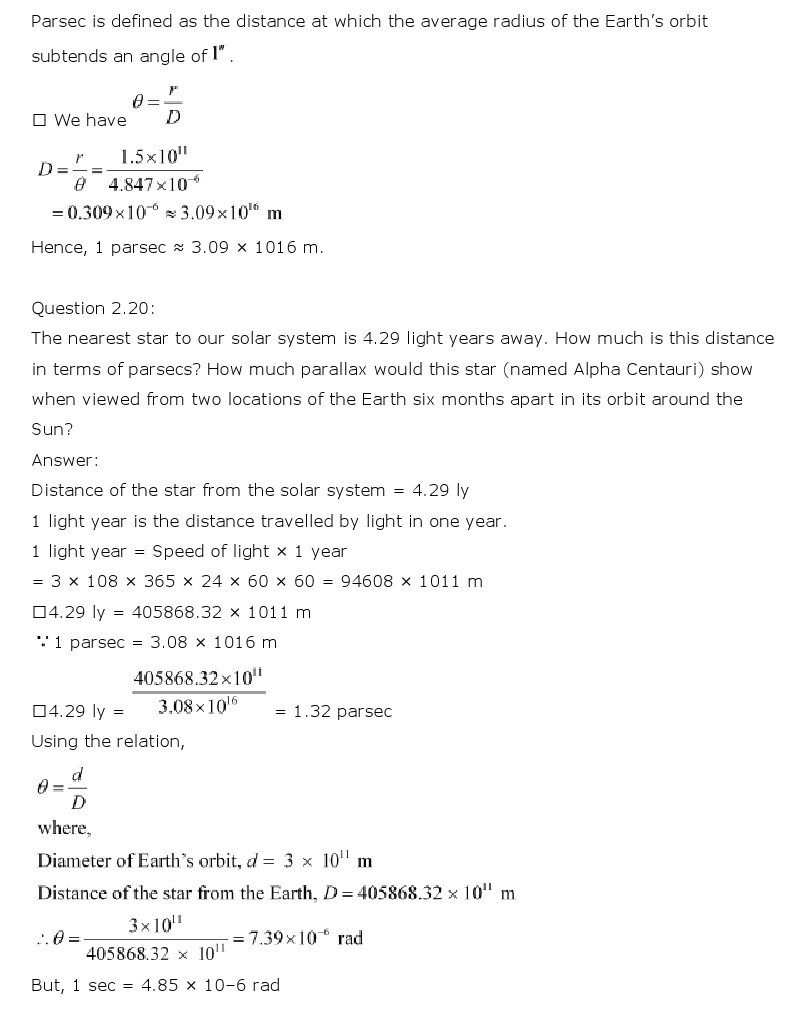 NCERT Solutions for Class 11th Physics Chapter 2 - Units and Measurements