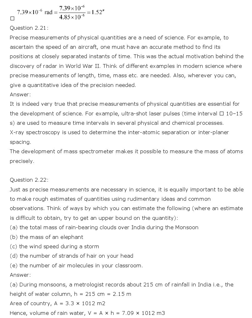 NCERT Solutions for Class 11th Physics Chapter 2 - Units and Measurements