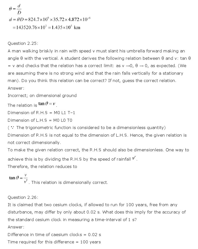 NCERT Solutions for Class 11th Physics Chapter 2 - Units and Measurements