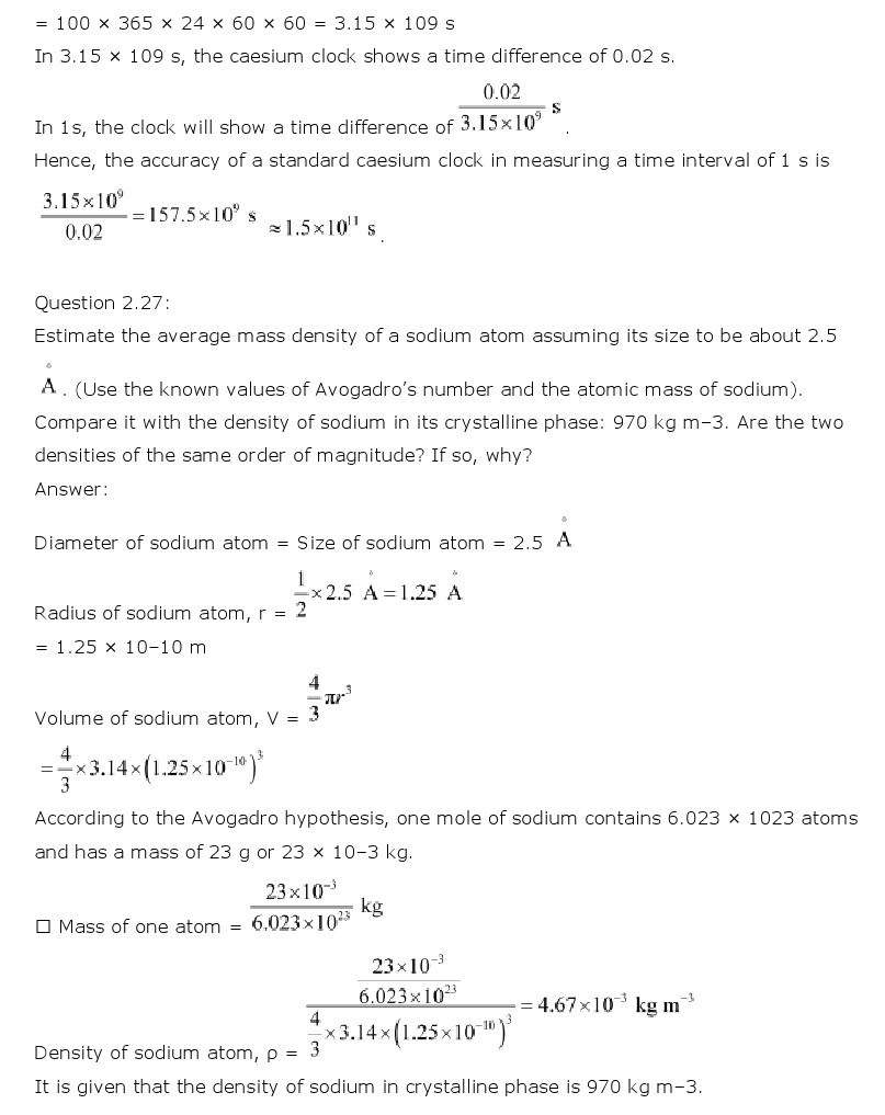 NCERT Solutions for Class 11th Physics Chapter 2 - Units and Measurements