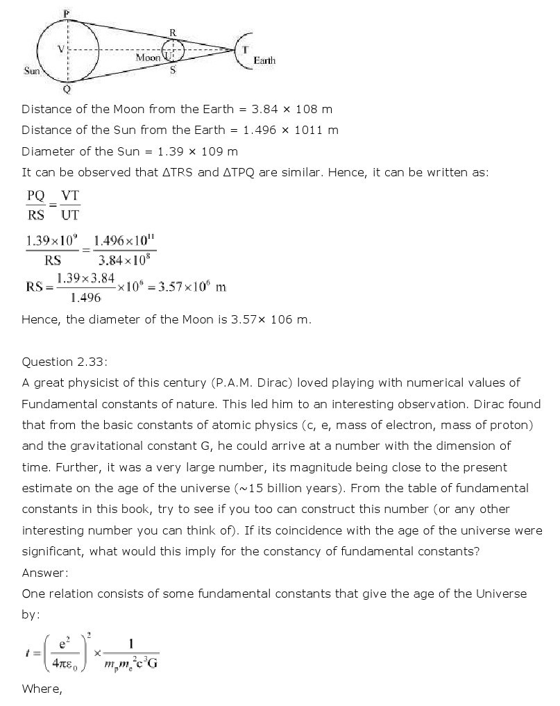 NCERT Solutions for Class 11th Physics Chapter 2 - Units and Measurements