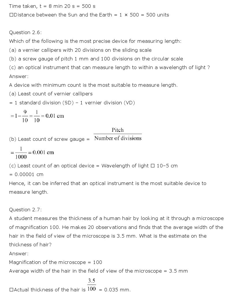 NCERT Solutions for Class 11th Physics Chapter 2 - Units and Measurements