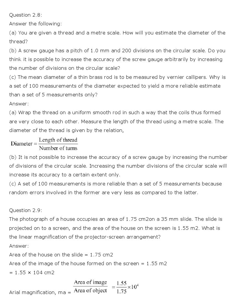 NCERT Solutions for Class 11th Physics Chapter 2 - Units and Measurements