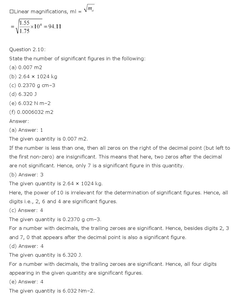 NCERT Solutions for Class 11th Physics Chapter 2 - Units and Measurements