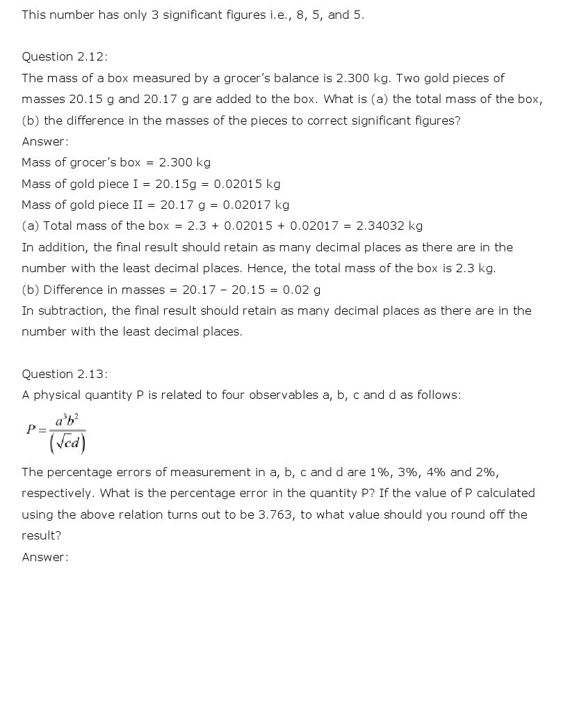NCERT Solutions for Class 11th Physics Chapter 2 - Units and Measurements
