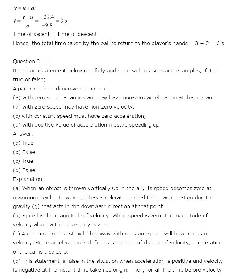 NCERT Solutions for Class 11th Physics Chapter 3 - Motion in a Straight Line