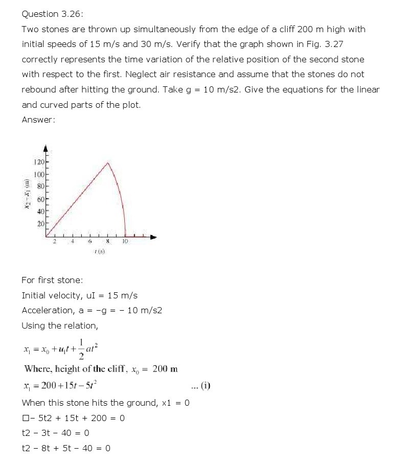 NCERT Solutions for Class 11th Physics Chapter 3 - Motion in a Straight Line