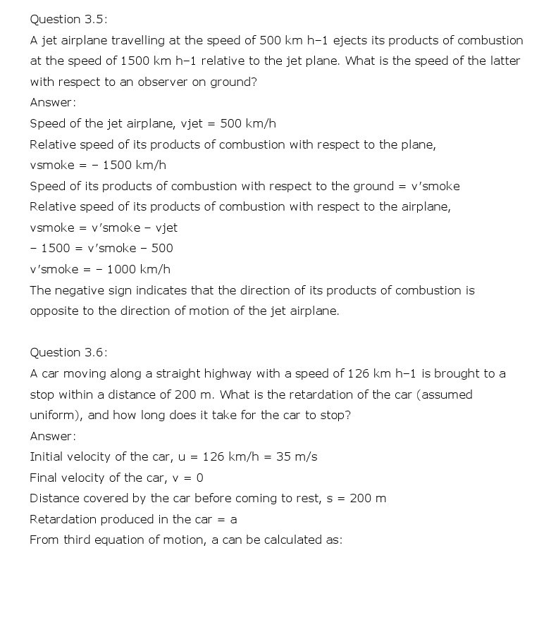 NCERT Solutions for Class 11th Physics Chapter 3 - Motion in a Straight Line