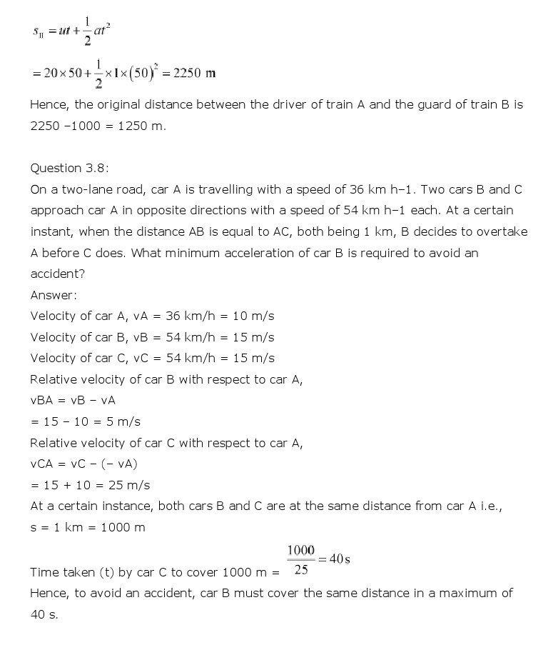 NCERT Solutions for Class 11th Physics Chapter 3 - Motion in a Straight Line