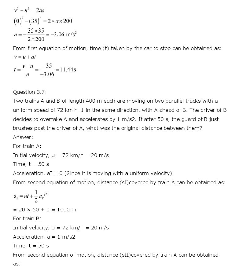 NCERT Solutions for Class 11th Physics Chapter 3 - Motion in a Straight Line