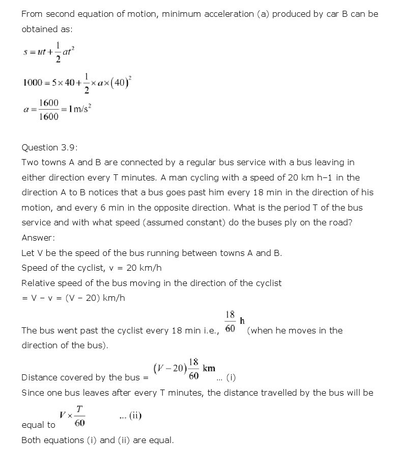 NCERT Solutions for Class 11th Physics Chapter 3 - Motion in a Straight Line