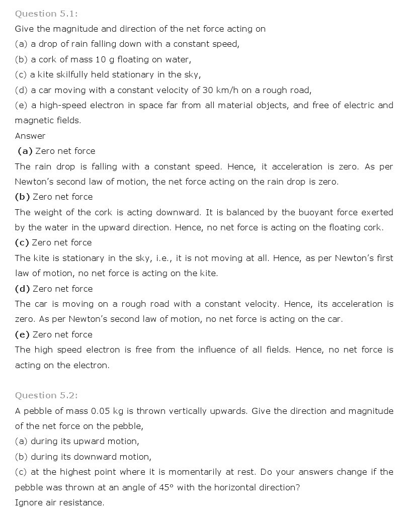 NCERT Solutions for Class 11th Physics Chapter 5 - Laws of motion