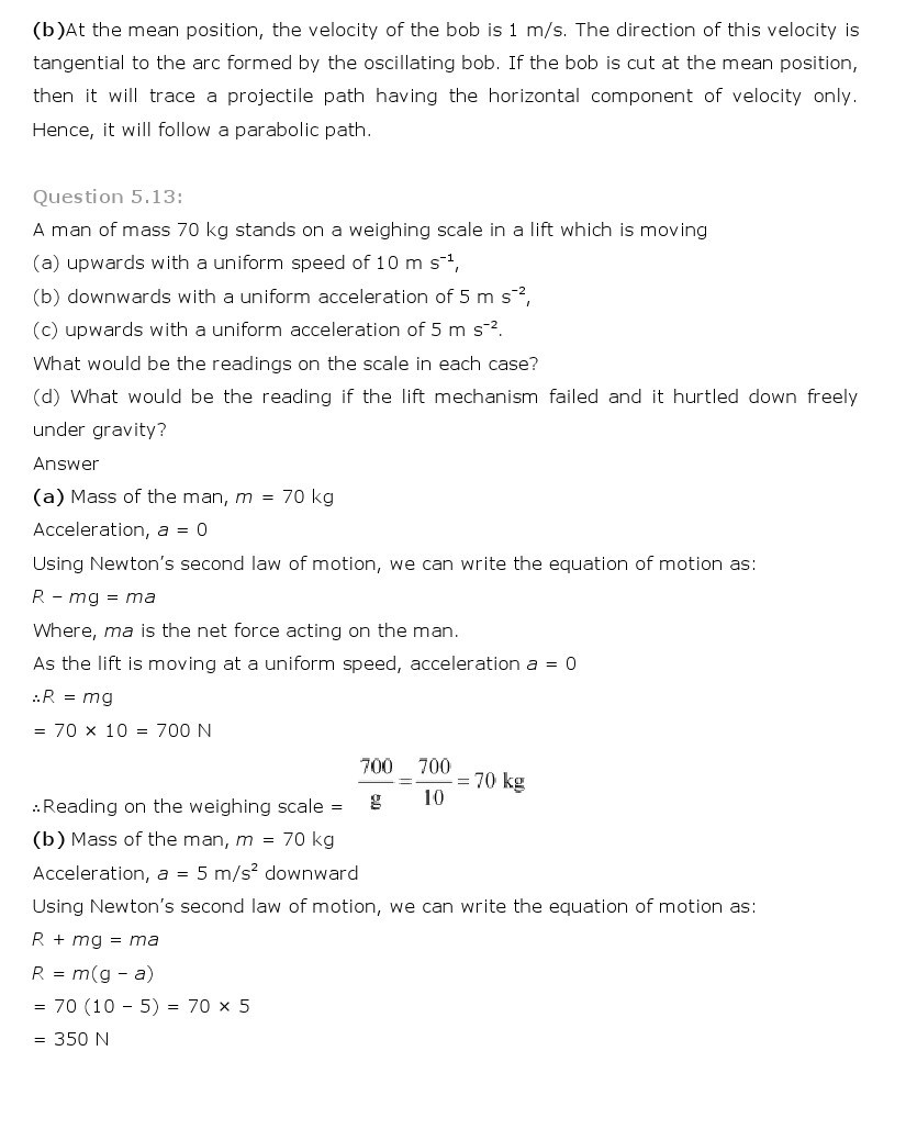 NCERT Solutions for Class 11th Physics Chapter 5 - Laws of motion