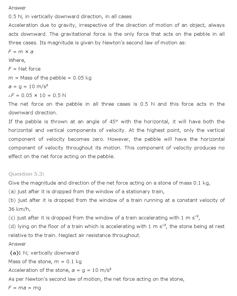 NCERT Solutions for Class 11th Physics Chapter 5 - Laws of motion