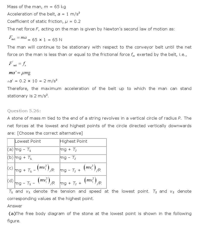 NCERT Solutions for Class 11th Physics Chapter 5 - Laws of motion