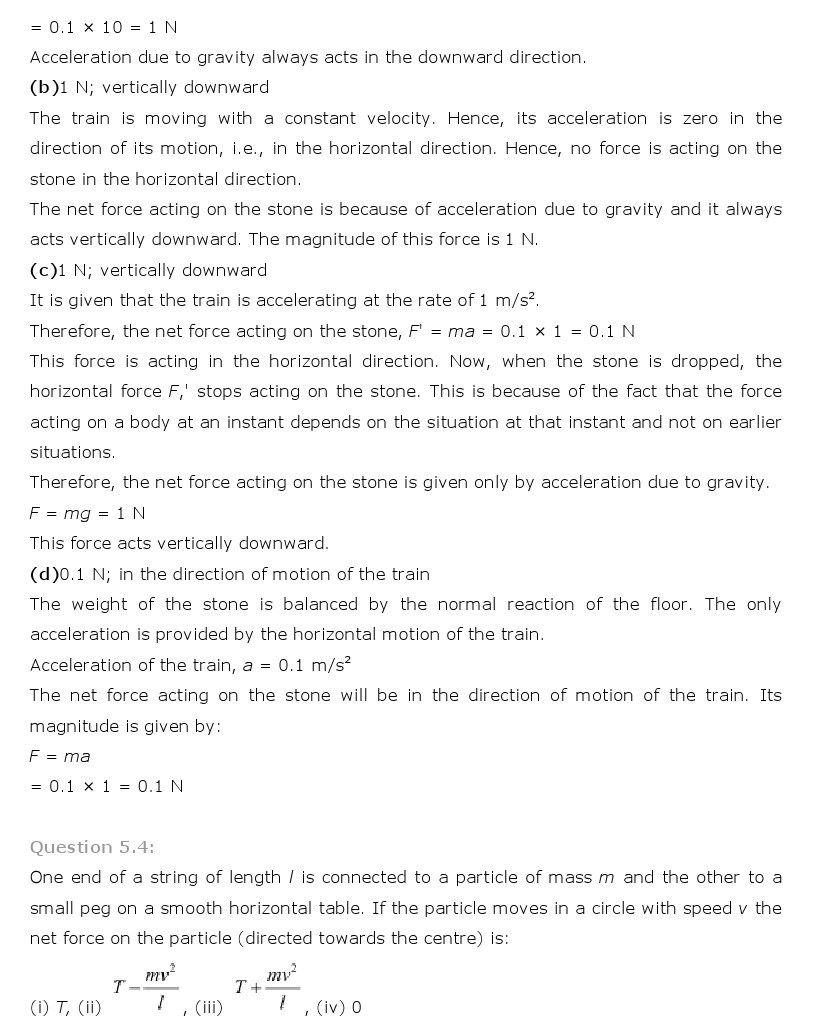 NCERT Solutions for Class 11th Physics Chapter 5 - Laws of motion