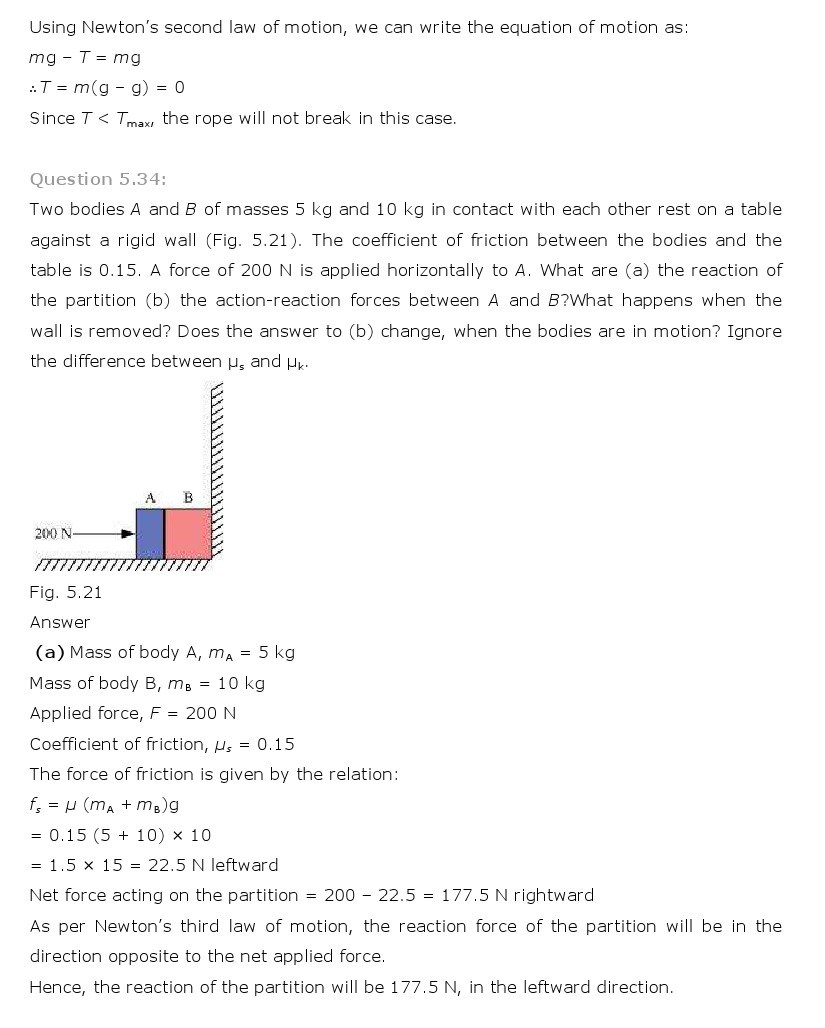 NCERT Solutions for Class 11th Physics Chapter 5 - Laws of motion