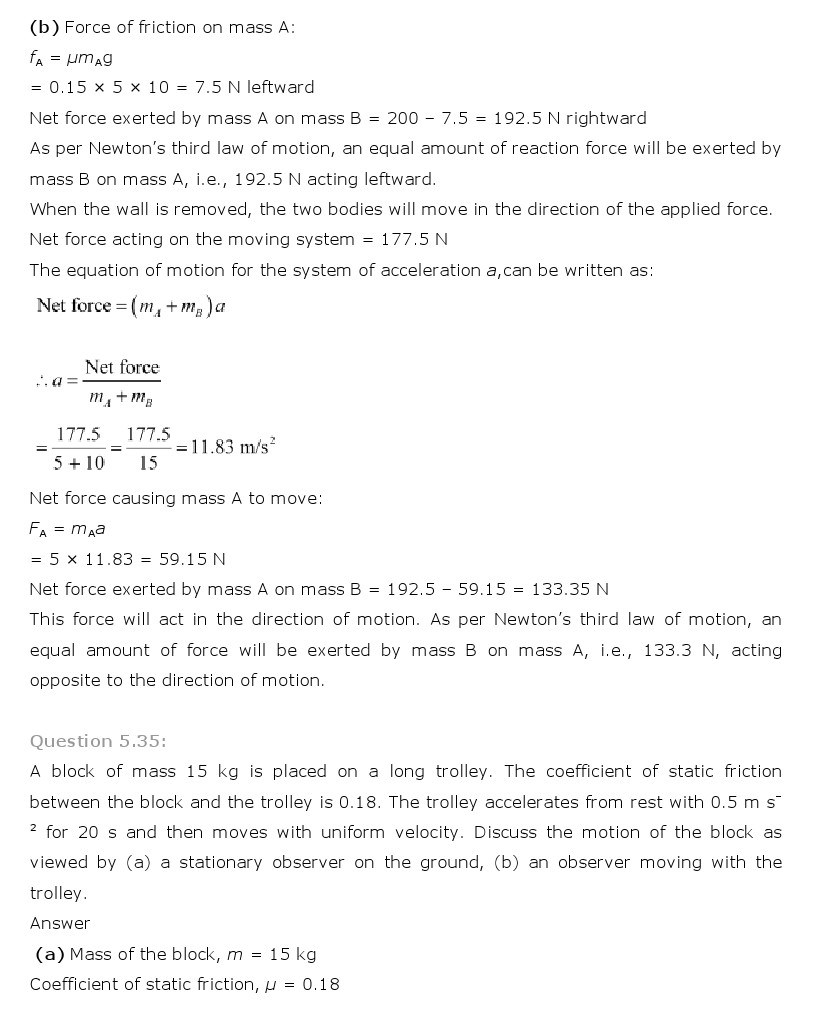 NCERT Solutions for Class 11th Physics Chapter 5 - Laws of motion