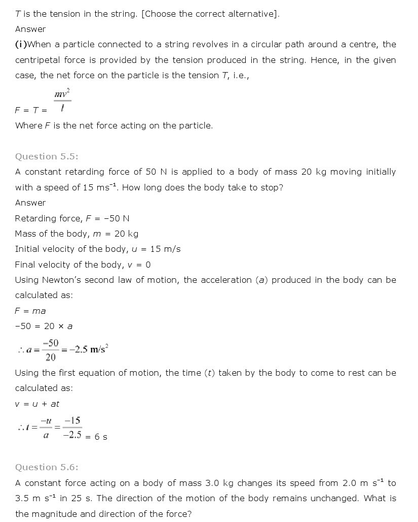 NCERT Solutions for Class 11th Physics Chapter 5 - Laws of motion