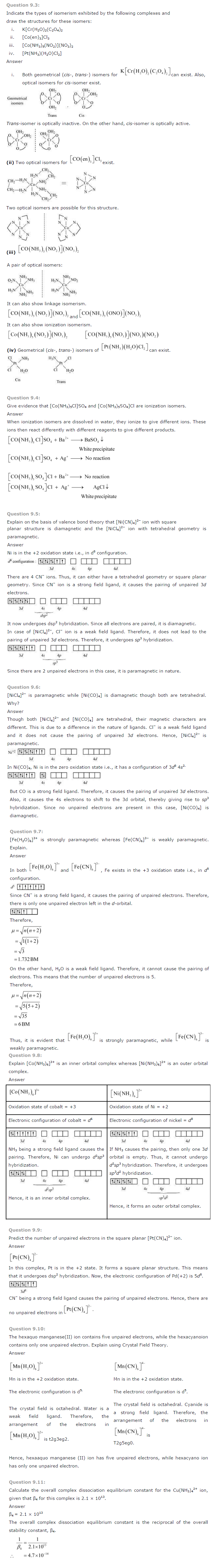 NCERT Solutions for Class 12th Chemistry